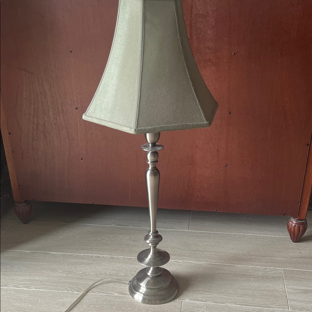 Elegant Silver and Green Table Lamp